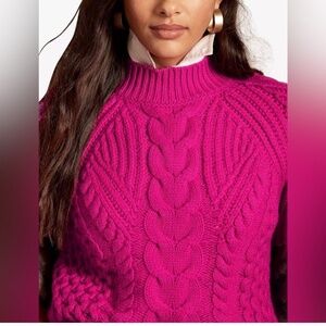 Banana Republic Fuchsia Pink Chunky Cable 100% Cashmere Sweater Size S